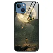 For iPhone 15 Tempered Glass Phone Case Pattern Design PC+TPU Shockproof Cover - Moon