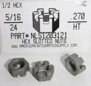5/16-24 HEX SLOTTED NUTS STEEL ZINC PLATED 1/2"AF X .270"TH (20)