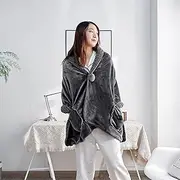[SUOYUANJIE] Thickening Old Man Shawl - Cozy Multi-Purpose Cloak Blanket with Buttons Doublelayer Extra Multi-Purpose Cloak Blanket for Warm Gift,E