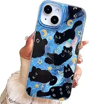 Buccilly iPhone 13/14 Case, Black Cat Design, Slim Silicone Bumper Case, Wireless Charging Compatible