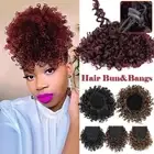 Afro Puff Drawstring Ponytail Curly Synthetic Bangs Hair Bun Extension Chignon