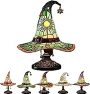 Witch Hat Lamps, Stained Glass Witch Hat Lamp, Handmade Gothic Wizard Hat Shape Lights, for Witchy Whimsy Gifts & Fantasy Enthusiasts (Green,30cm)