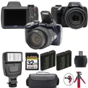 Kodak PIXPRO AZ528 Digital Camera (Black) Extra Battery + Flash - 32GB Kit