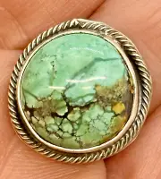 Navajo Sonoran Gold Turquoise Ring Sz 6 Sterling by Antone Harley Matte Patina