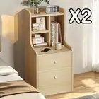 2x Bedside Table Bedroom Nordic Light Wood Grain 2 Drawers Metal Slides 47 -47x2