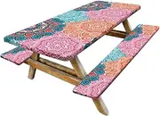 Camping Tablecloth, Picnic Tablecloths with Elastic, Waterproof Picnic Table Cover Set, Windproof, Rectangular Camping Tablecloths for Rectangular Tables and Seats
