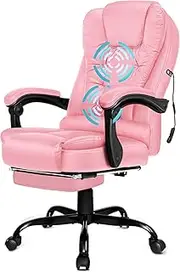 ALFORDSON Ergonomic Office Chair with Massage, Footrest and 150° Recline, PU Leather Executive Managerial Chair with SGS Listed Gas-Lift, Swivel Gaming Chair for Computer Task Desk, Max 180kg (Pink)