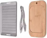Aomiun Camping Griddle Plate with Stainless Steel Tongs、Bamboo Cutting Board - Portable Gas Heating Kit for Outdoor and Indoor Use