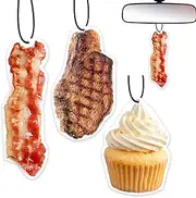 Car Air Freshener Funny White Elephant Gifts - Bacon Steak Cake Scent Automotive Interior Hanging Fragrance Decor for Adults Men Women Gag Gift 3Pcs
