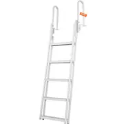 Dock Ladder Flip Up 5 Steps, 350lbs Load Capacity, Aluminum Pontoon Boat Ladder with 4" Wide Step & Nonslip Rubber Mat,Swimm Step Ladder for Ship/Lake/Pool/Marine