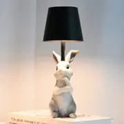 GGP Grey Bunny Black Lampshade Adorable Rabbit Resin Table Lamp 3 Color Led, Usb Rechargeable, Touch Dimming