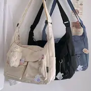 Plain Crossbody Bag With Bear Charm - Off-White - One Size