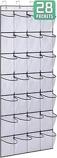 AOODA 28 Large Mesh Pockets Over The Door Shoe Rack, Hanging Shoe Organizer for Closet Hanging Shoe Rack Holder Hanger, White