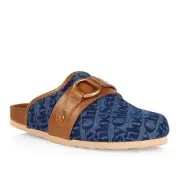 See by Chloe Gema Slipper Mules Blue Canvas Printed Leather Slip On Sz 36 / 6