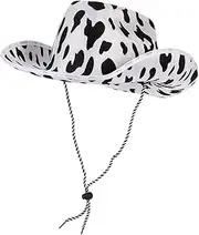 [LIFKOME] Cow Print Fashion Wide Brim Hat Stylish Decorative Cowgirl Hat for Celebrations Performances and Costume Parties White
