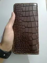 Brown Crocodile Long Leather Wallet Men Bifold Wallet 100% Handmade Wallet