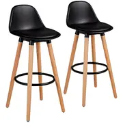 Costway Upholstered Bar Stools Dining Chair Counter Stools Kitchen Cafe Pub Wood Frame Black