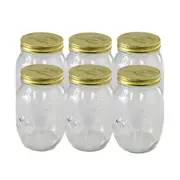 6 x 1L Glass Conserve Jar Gold Lid Screw Top Food Lolly Jam Storage Container
