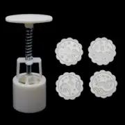 4 Rabbit Stamps Moon Cake DIY Round Mooncake Mold Baking Decor Tool 50g
