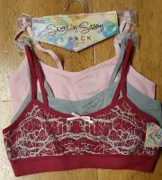 NWT Sweet n Sassy GIRLS 3 pc Soft Cup Pink Gray Maroon BRAS SMALL 30 OR MED 32