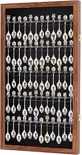 60 Spoon Rack Spoon Display Case Holder Cabinet, with Real Glass Door, Walnut Finsh