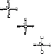 3 Pack 4-Way Multi-Functional Universal Cross Key,Plumbing Key Wrench,Electric Cabinet Keys，Gas Meter Keys,Electricians Valve Tools (Silver)