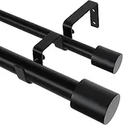 TANGWIN Black Double Curtain Rods for Windows 72 to 144 Inch:Adjustable Telescoping Long Double Curtain Rod for Bedroom Living Room,Moden Decorative Heavy Duty Dual Drapery Rod with Cylindrical Finals