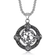 Vintage Men's Viking Rune Celtic Tree Of Life Pendant Necklace Stainless Steel
