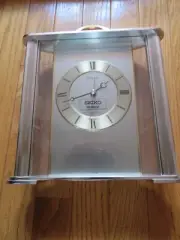 SEIKO brass/silver mantel clock, NOS, orig.box/manual QQZ188G~last one