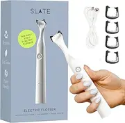 SLATE Electric Flosser | 3-in-1 Electric Flosser for Teeth w/ 3 Speeds - Dentist Invented | Eco Reusable Non-Toxic Floss, Tongue Scraper & Gum Stimulator | Ultrasonic Power Flossing for Adults & Kids