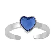 Solitaire Heart Blue Simulated .925 Sterling Silver Toe Ring