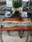 Charcuterie board Cedar handmade w/Resin Sea Shells Custom Handle Pull Pipe NEW