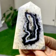 104G Natural black blossom stripe agate ObeliskQuartz Crystal Tower Healing