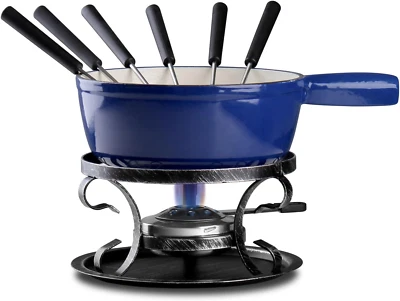 Swiss Traditional Cast Iron Cheese Fondue Pot Set, Campimg Fondue Set for Cheese