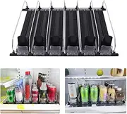 SustVita Drink Organizer for Fridge, Self Pushing Adjustable Width Soda Can Dispenser, 6 Rows Large Capacity Easy Slide Drink Holder (Black)