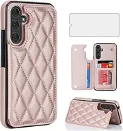 [Asuwish] Phone Case for Samsung Galaxy A14/M14 5G Wallet Cover with Tempered Glass Screen Protector and Leather RFID Credit Card Holder Stand Slot Cell Accessories A 14 4G 14A 14M G5 Women Rose Gold