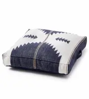 Lucky Brand Kilim Pouf Decorative Floor Cushion White Navy Geometric Pattern