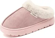 [Yueerlu] House Slippers For Woman Men, Womens slippers Platform EVA lightweight sole Warm Faux Fur Lined Suede Short Ankle Boots Memory Foam Fuzzy Slippers for Women Anti-Slip Boot Indoor Outdoor, Pink