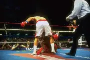 Riddick Bowe falling down after knock out 4th round low blow vs An- Old Photo