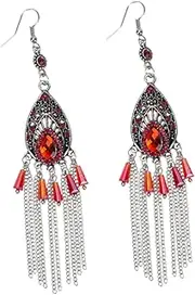 [SAFIGLE] Vintage Eardrops Teardrop Earrings Earrings Dangle Earrings for Women Bohemian Earrings Vintage Earrings Water Drop Earrings Vintage Ear Drops Tassel Earrings Red