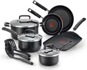 T-fal Signature Nonstick Cookware Set 12 Piece Pots and Pans, Dishwasher Safe