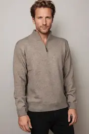 Ansett Mouse Brown Half Zip Cashmere Merino Wool Jumper
