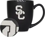 Rico Industries NCAA Southern California Trojans - USC Main 15oz Laser Engraved Matte Black Ceramic Bistro Mug - for Hot or Cold Drinks