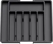 Kitchen Drawer Organiser, Large Silverware Organizer, Expandable Utensil Tray, BPA Free Flatware and Cutlery Holder, Adjustable Plastic Storage for Spoons Forks Knives, Black