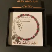 Alex and Ani HOLIDAY BOW BEADED Bangle Bracelet Silver