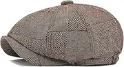 [MEGAVOW] Flat Cap Men Women 8 Panel Herringbone Tweed Retro Peaked Cap Beret Newsboy Flat Cap Fashion Gatsby Cap Size 55-59 cm