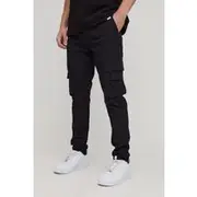 Mens Black ABODE Slim Nylon Cargo Embroidered Trouser