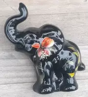 Excellent Fenton Black Hand Painted Glass Elephant Figurine. Anniversary, Signed
