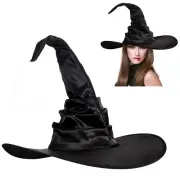 Ruched Witch Hat for Women Large Crooked Witch Hat Black Wizard Hat Witch Cos...