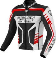 Arlen Ness Rapida 2 Motorcycle Leather Jacket, black-white-red, Size 48 for Men Black White Red